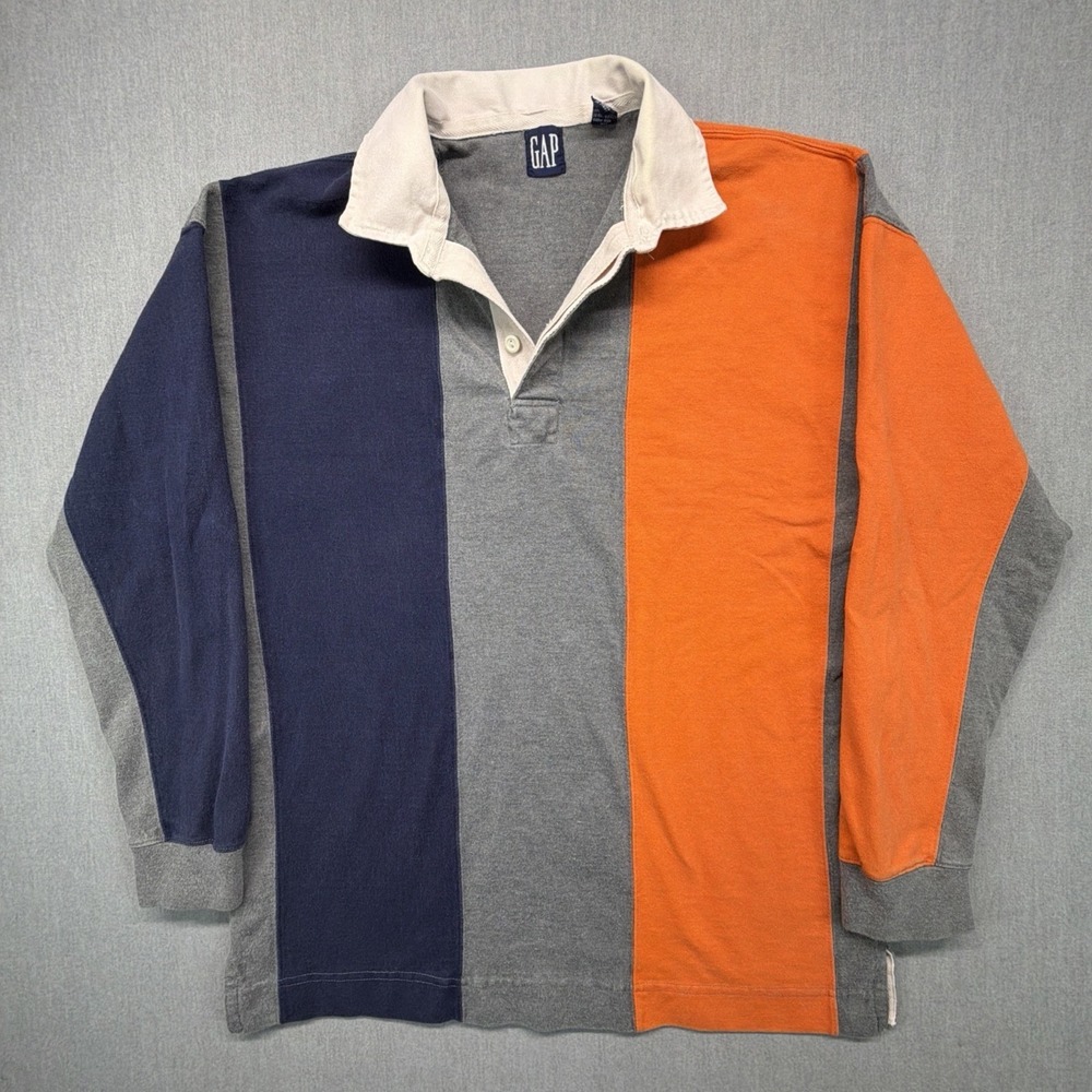 VTG 90s Gap Striped Rugby Polo Shirt Size XL Blue Gray Colorblock Preppy